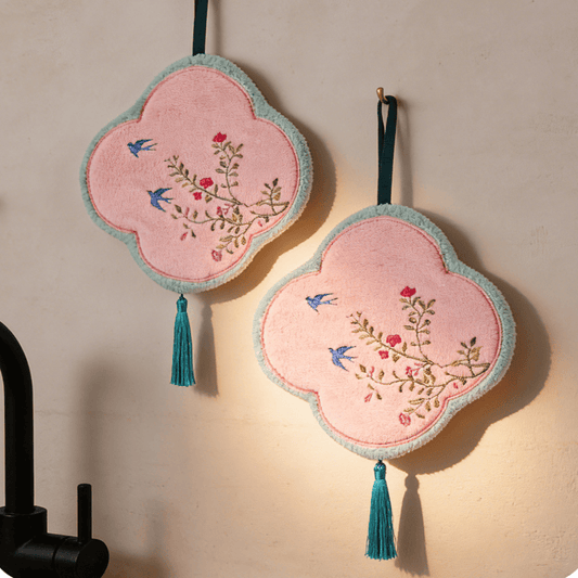 Serviette de toilette en polaire corail Ownkoti à motif d'oiseaux et de fleurs - Rose clair - 9'' × 9'' - 2 pièces - image 0
