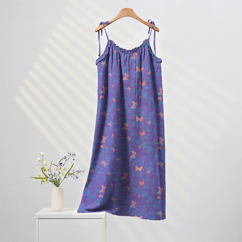 Robe longue de détente à bretelles et imprimé papillon Ownkoti - Violet et rose - XL - image 0