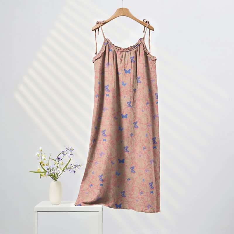 Robe longue de détente à bretelles et imprimé papillon Ownkoti - Rose et violet - XL - image 4