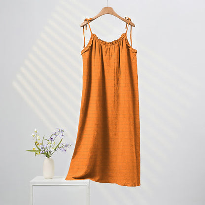 Robe d'intérieur Ownkoti délavée à bretelles, couleur unie, couleur soleil - Orange - XL - image 0