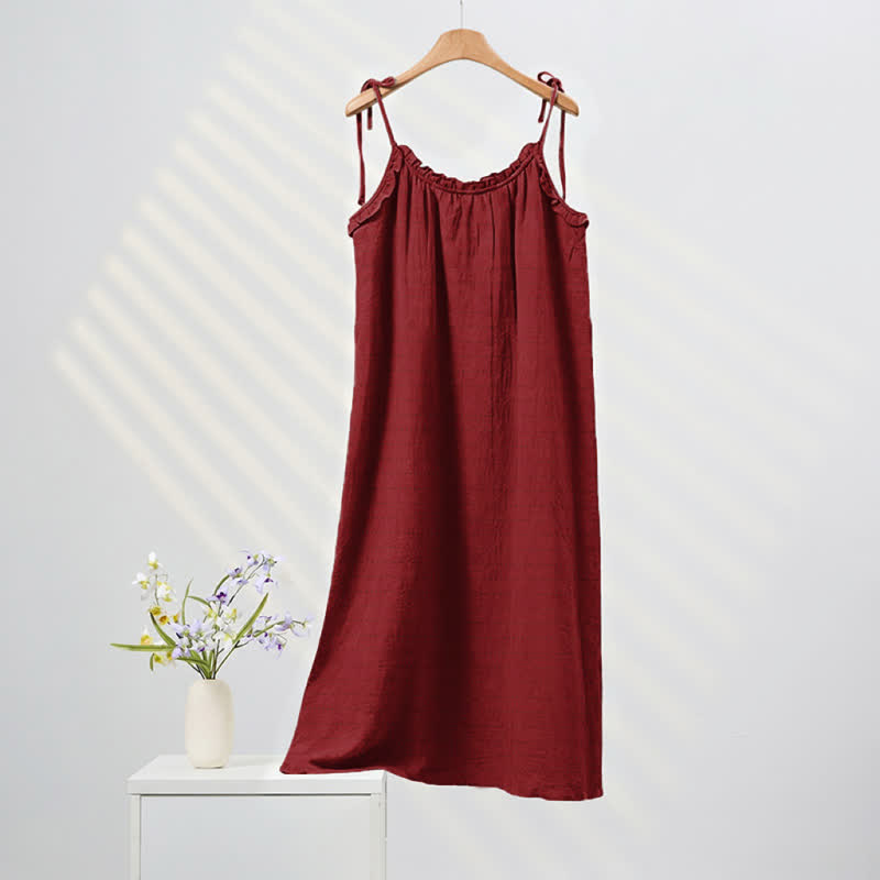 Robe d'intérieur Ownkoti délavée à bretelles, couleur unie, couleur soleil - Rouge - XL - image 12
