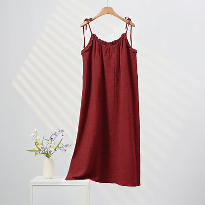 Robe d'intérieur Ownkoti délavée à bretelles, couleur unie, couleur soleil - Rouge - XL - image 12