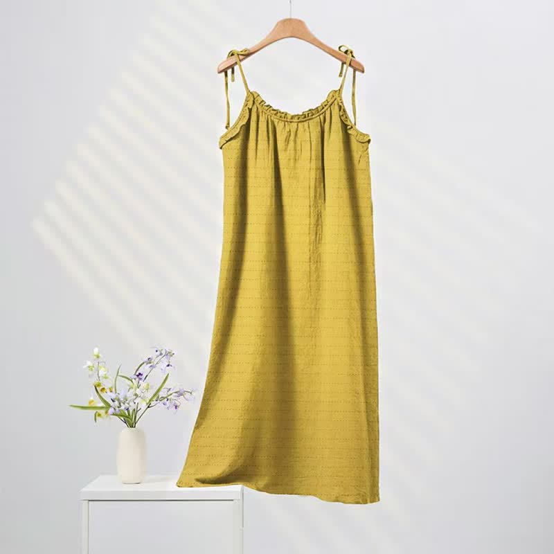 Robe d'intérieur Ownkoti délavée à bretelles, couleur unie, couleur soleil - Jaune - XL - image 4