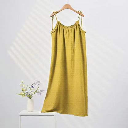 Robe d'intérieur Ownkoti délavée à bretelles, couleur unie, couleur soleil - Jaune - XL - image 4