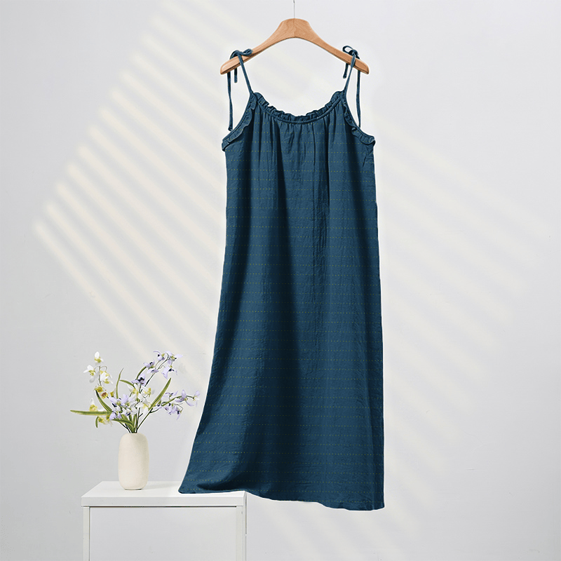 Robe d'intérieur Ownkoti délavée à bretelles, couleur unie, couleur soleil - Bleu - XL - image 8