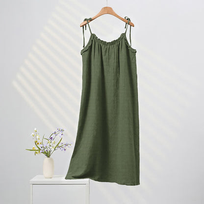 Robe d'intérieur Ownkoti délavée à bretelles, couleur unie, couleur soleil - Vert foncé - XL - image 16