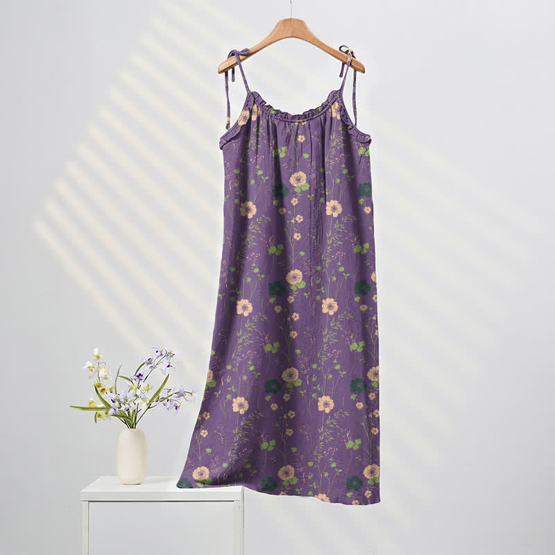 Robe longue bohème à bretelles et imprimé floral Ownkoti - Violet et vert - XL - image 0