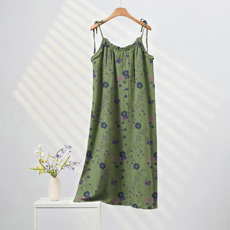Robe longue bohème à bretelles et imprimé floral Ownkoti - Vert et violet - XL - image 4