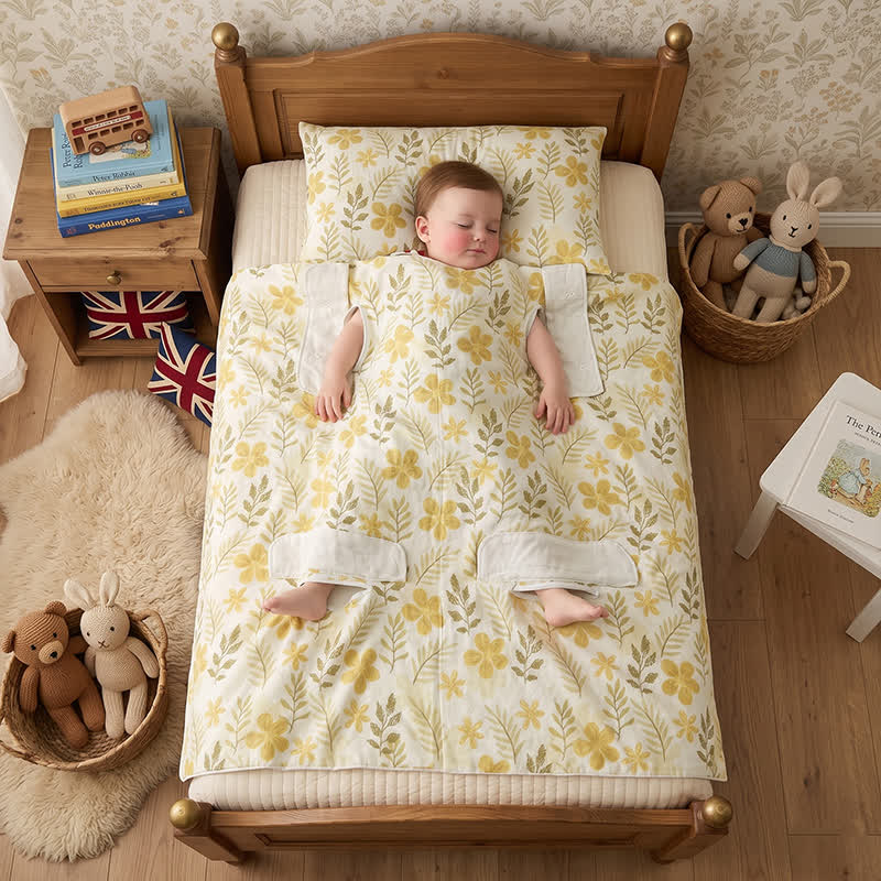 Couverture bébé matelassée en coton jaune à fleurs Ownkoti - Jaune - Double - image 0