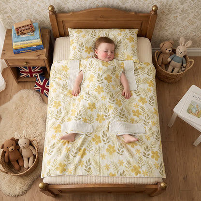 Couverture bébé matelassée en coton jaune à fleurs Ownkoti - Jaune - Double - image 0