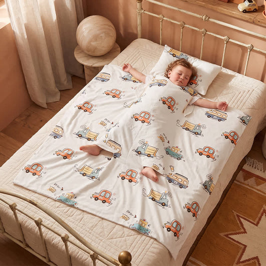 Couverture d'été pour bébé en gaze de coton Ownkoti Bus - Blanc - Rembourré - Double - image 0