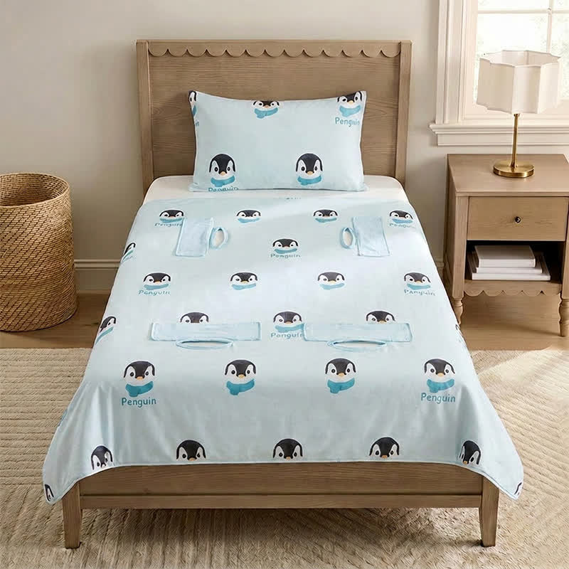 Couverture bébé en gaze de coton Ownkoti Penguin Dream - Bleu - Rembourré - Double - image 0