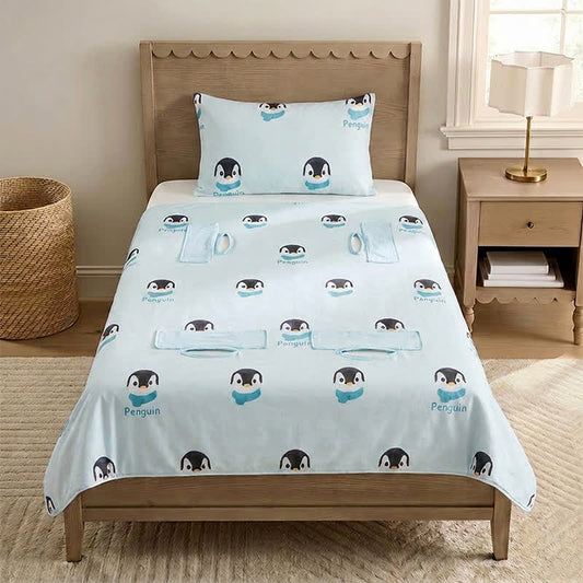 Couverture bébé en gaze de coton Ownkoti Penguin Dream - Bleu - Rembourré - Double - image 0