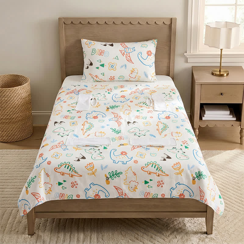 Couverture bébé en gaze de coton Ownkoti Dino Dreams - Blanc - Rembourré - Double - image 0