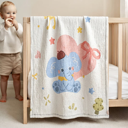 Couverture bébé matelassée en lyocell à motif éléphant pastel Ownkoti - Blanc - Double - image 0