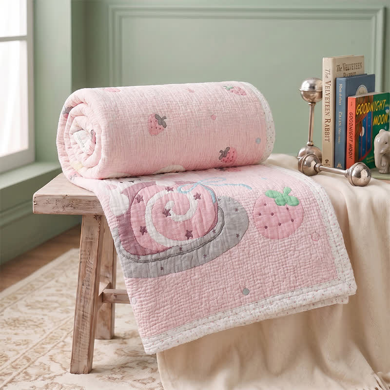 Couverture bébé Ownkoti Pink Bunny Strawberry en lyocell - Rose - Double - image 0
