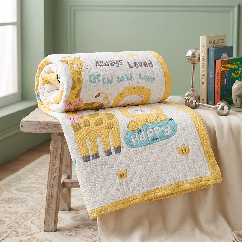 Couverture bébé matelassée en lyocell Ownkoti Girafe et Lion - Jaune - Double - image 0