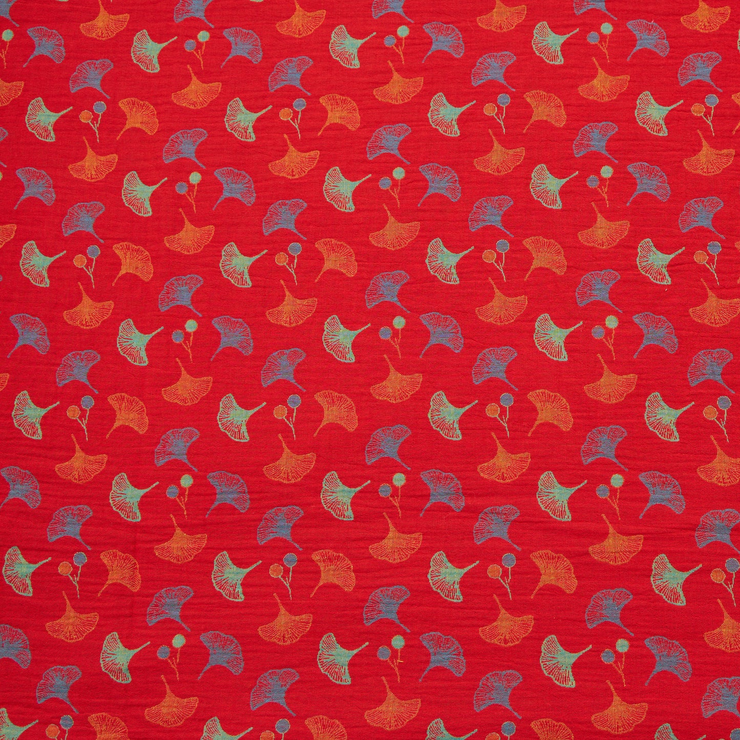 Tissu jacquard en coton à feuilles de ginkgo Ownkoti - Rouge - mètre - 5M - image 0