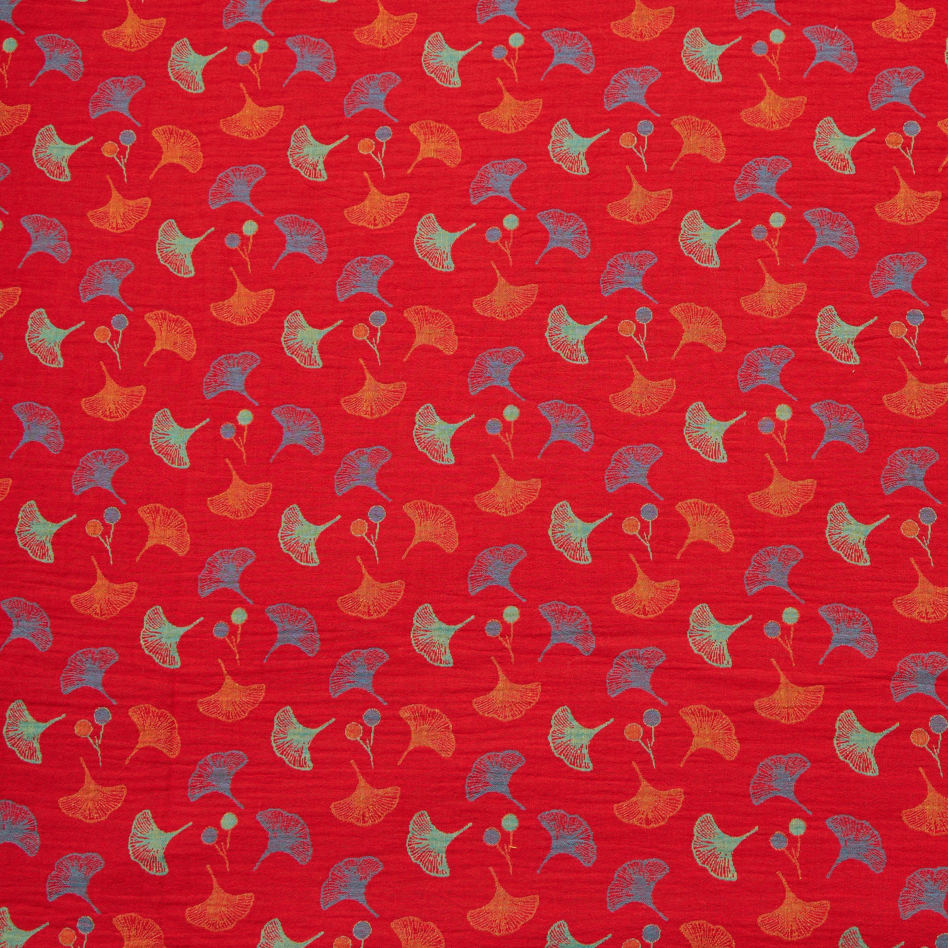 Tissu jacquard en coton à feuilles de ginkgo Ownkoti - Rouge - mètre - 5M - image 0