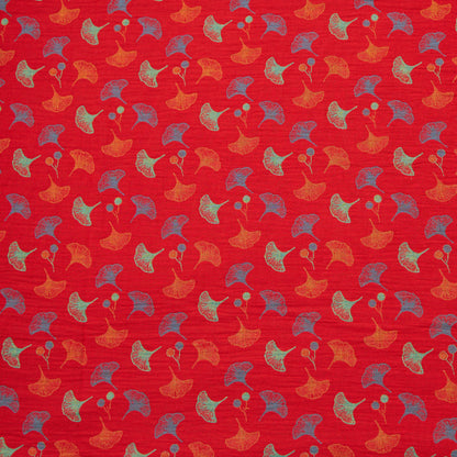 Tissu jacquard en coton à feuilles de ginkgo Ownkoti - Rouge - mètre - 5M - image 0