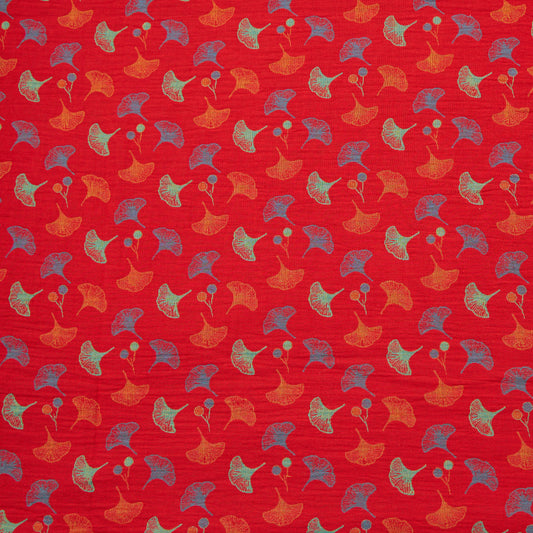 Tissu jacquard en coton à feuilles de ginkgo Ownkoti - Rouge - mètre - 5M - image 0