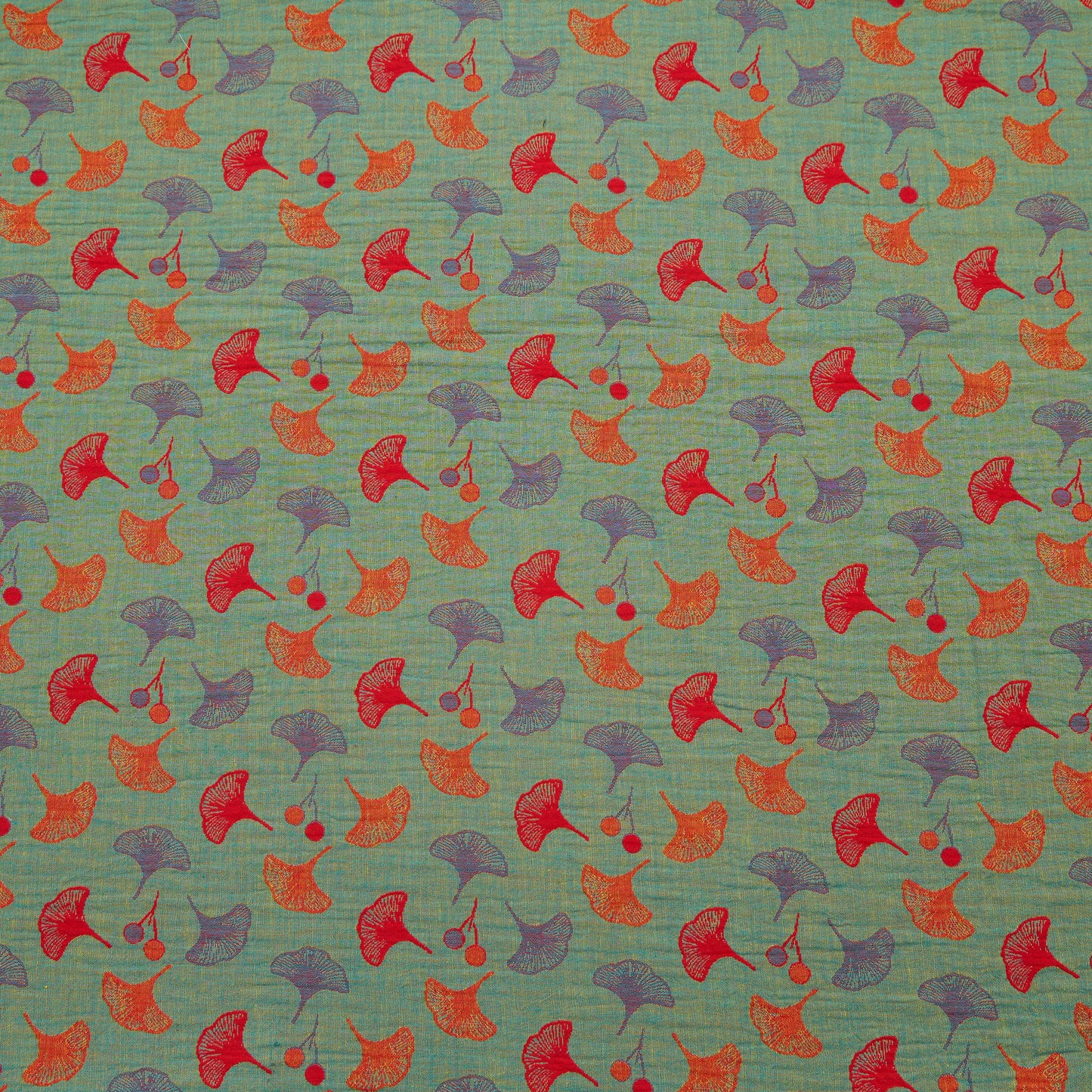 Tissu jacquard en coton à feuilles de ginkgo Ownkoti - Vert - mètre - 5M - image 5