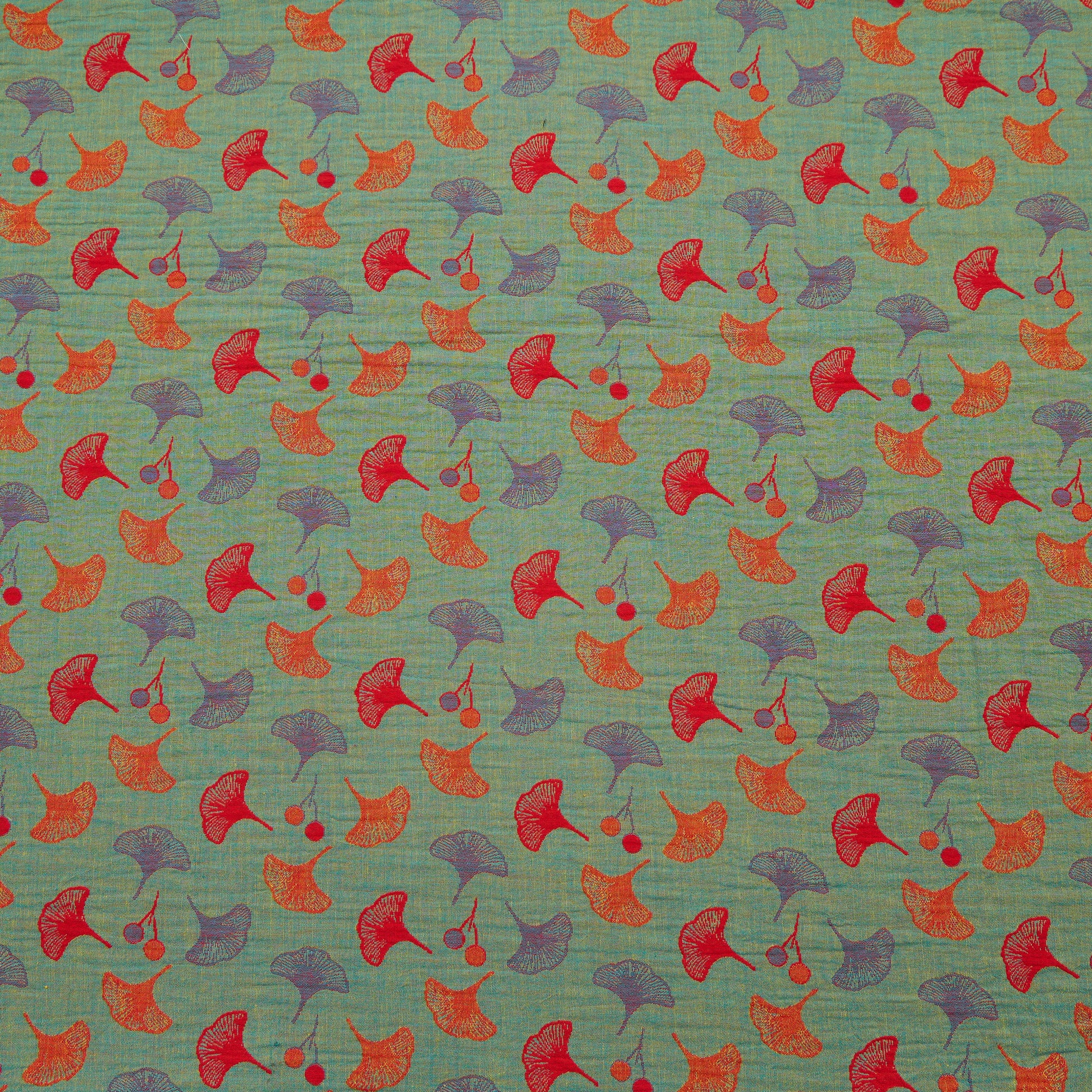 Tissu jacquard en coton à feuilles de ginkgo Ownkoti - Vert - mètre - 5M - image 5