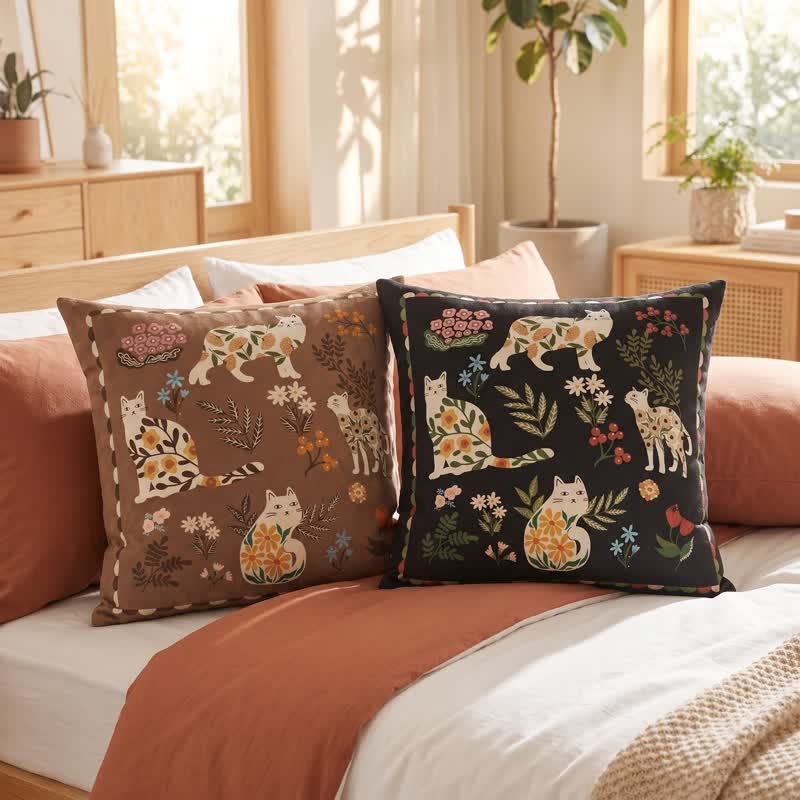 Coussin décoratif en velours Ownkoti Midnight Cat Garden - image 0