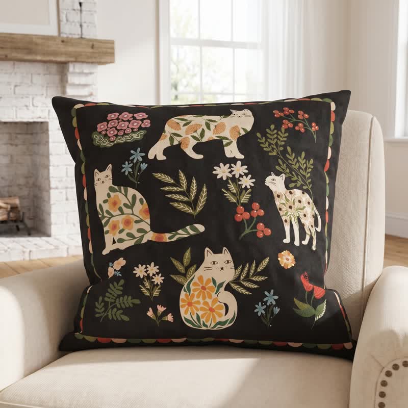 Coussin décoratif en velours Ownkoti Midnight Cat Garden - Noir - 20" × 20" - Couverture + Insert - image 3
