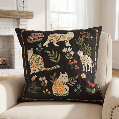 Coussin décoratif en velours Ownkoti Midnight Cat Garden - Noir - 20" × 20" - Couverture + Insert - image 3