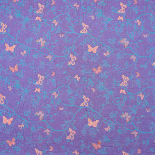 Tissu jacquard en coton à motif de vigne papillon Ownkoti - Violet - mètre - 5M - image 0
