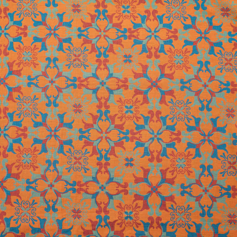 Tissu jacquard en coton à médaillon floral Ownkoti - Orange - mètre - 5M - image 5
