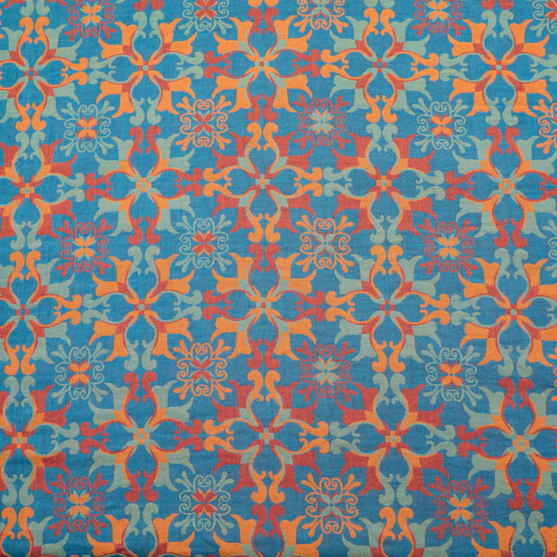 Tissu jacquard en coton à médaillon floral Ownkoti - Bleu - mètre - 5M - image 0