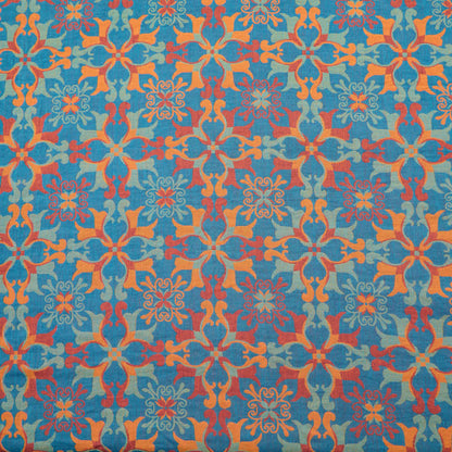 Tissu jacquard en coton à médaillon floral Ownkoti - Bleu - mètre - 5M - image 0