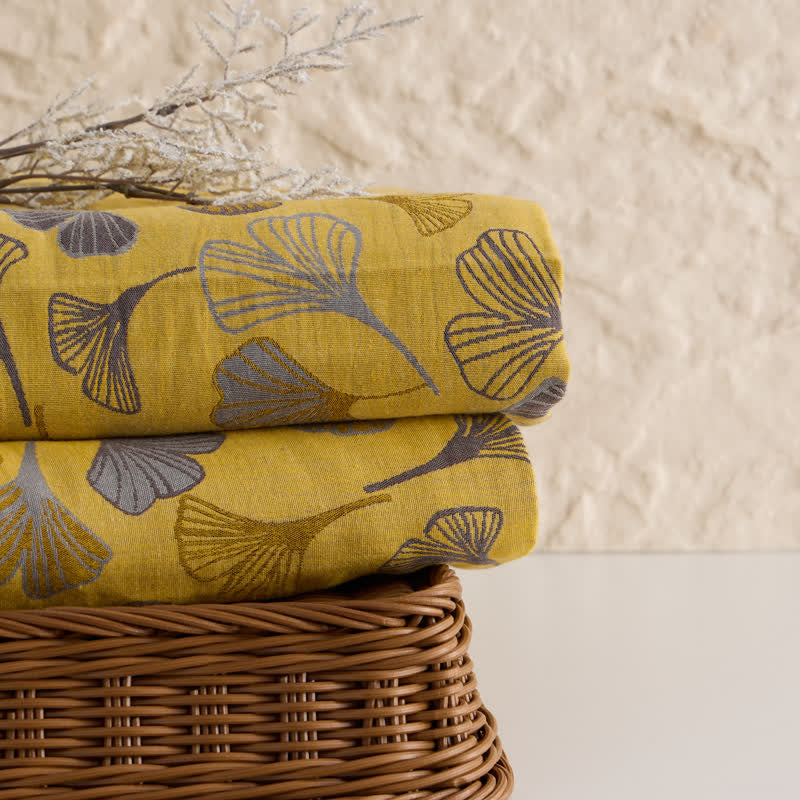 Tissu jacquard en coton à grandes feuilles de ginkgo Ownkoti - image 3