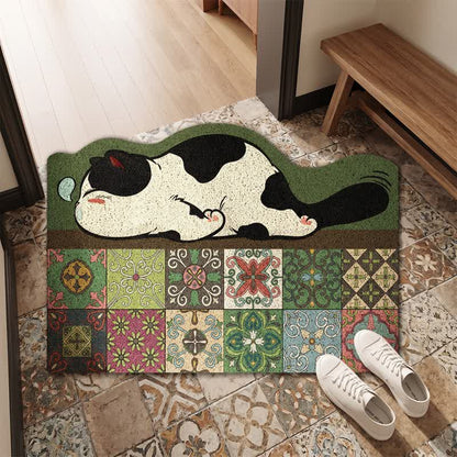 Tapis d'entrée Ownkoti Chat endormi à carreaux festonnés - image 1