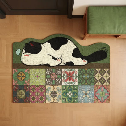 Tapis d'entrée Ownkoti Chat endormi à carreaux festonnés - image 2