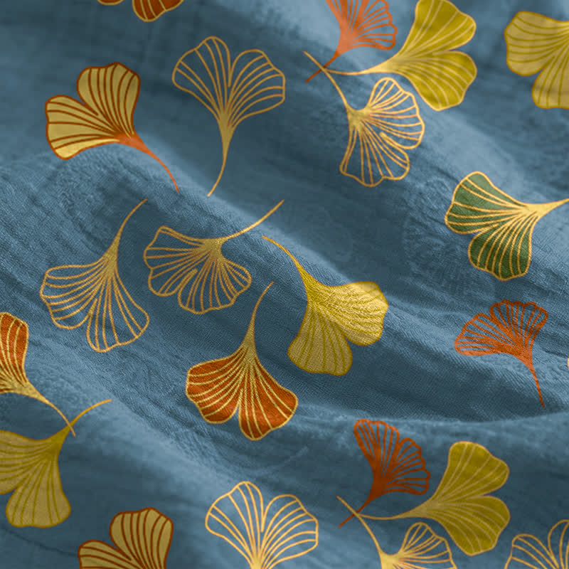 Robe midi d'intérieur à bretelles et motif feuille de ginkgo Ownkoti - image 4