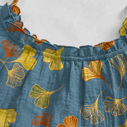 Robe midi d'intérieur à bretelles et motif feuille de ginkgo Ownkoti - image 3