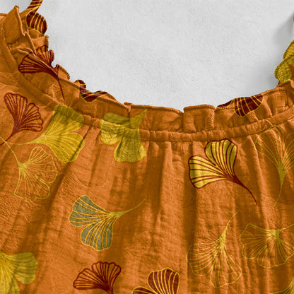 Robe midi d'intérieur à bretelles et motif feuille de ginkgo Ownkoti - image 8