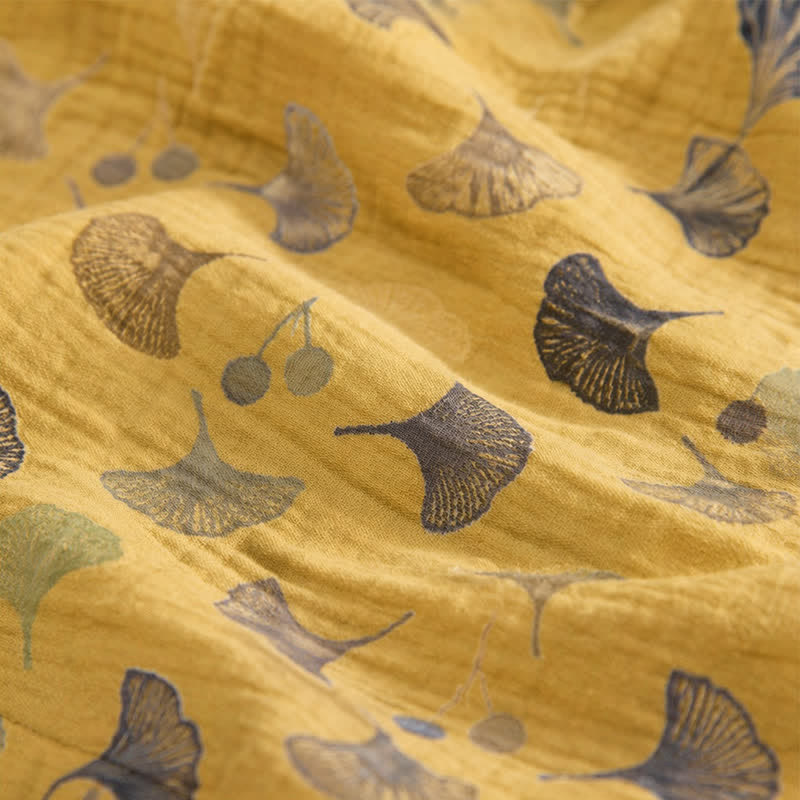Robe midi d'intérieur à bretelles et motif feuille de ginkgo Ownkoti - image 14
