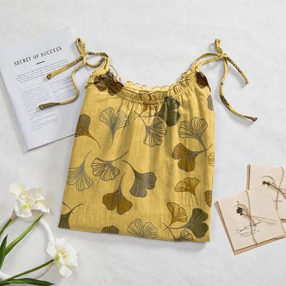 Robe midi d'intérieur à bretelles et motif feuille de ginkgo Ownkoti - image 12