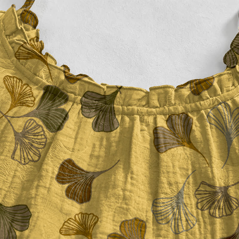 Robe midi d'intérieur à bretelles et motif feuille de ginkgo Ownkoti - image 13