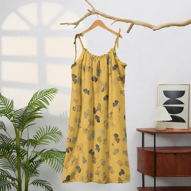 Robe midi d'intérieur à bretelles et motif feuille de ginkgo Ownkoti - image 11