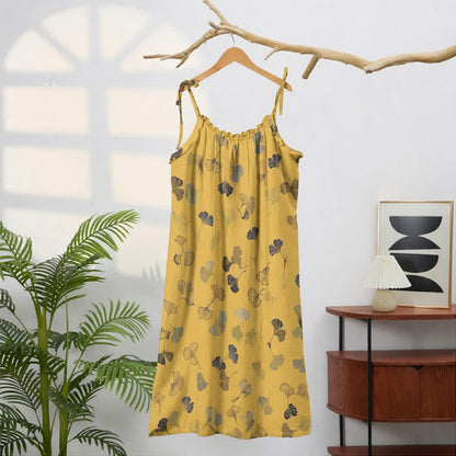 Robe midi d'intérieur à bretelles et motif feuille de ginkgo Ownkoti - image 11
