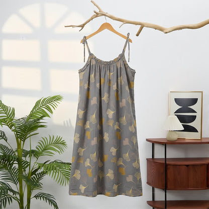 Robe midi d'intérieur à bretelles et motif feuille de ginkgo Ownkoti - image 16