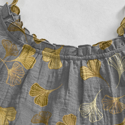Robe midi d'intérieur à bretelles et motif feuille de ginkgo Ownkoti - image 18