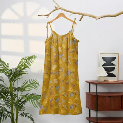 Robe midi d'intérieur à bretelles et motif feuille de ginkgo Ownkoti - image 21