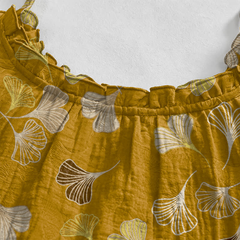 Robe midi d'intérieur à bretelles et motif feuille de ginkgo Ownkoti - image 23