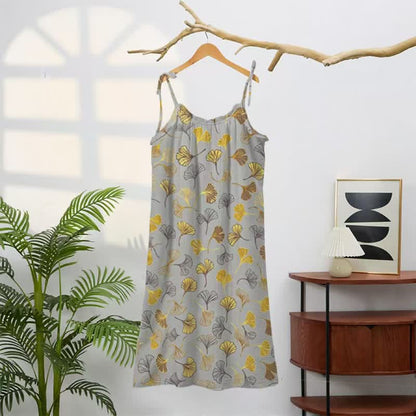 Robe midi d'intérieur à bretelles et motif feuille de ginkgo Ownkoti - image 26